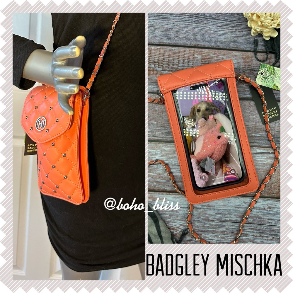 BADGLEY MISCHKA | Coral Studded Phone Crossbody Bag with Touch Screen NWT
